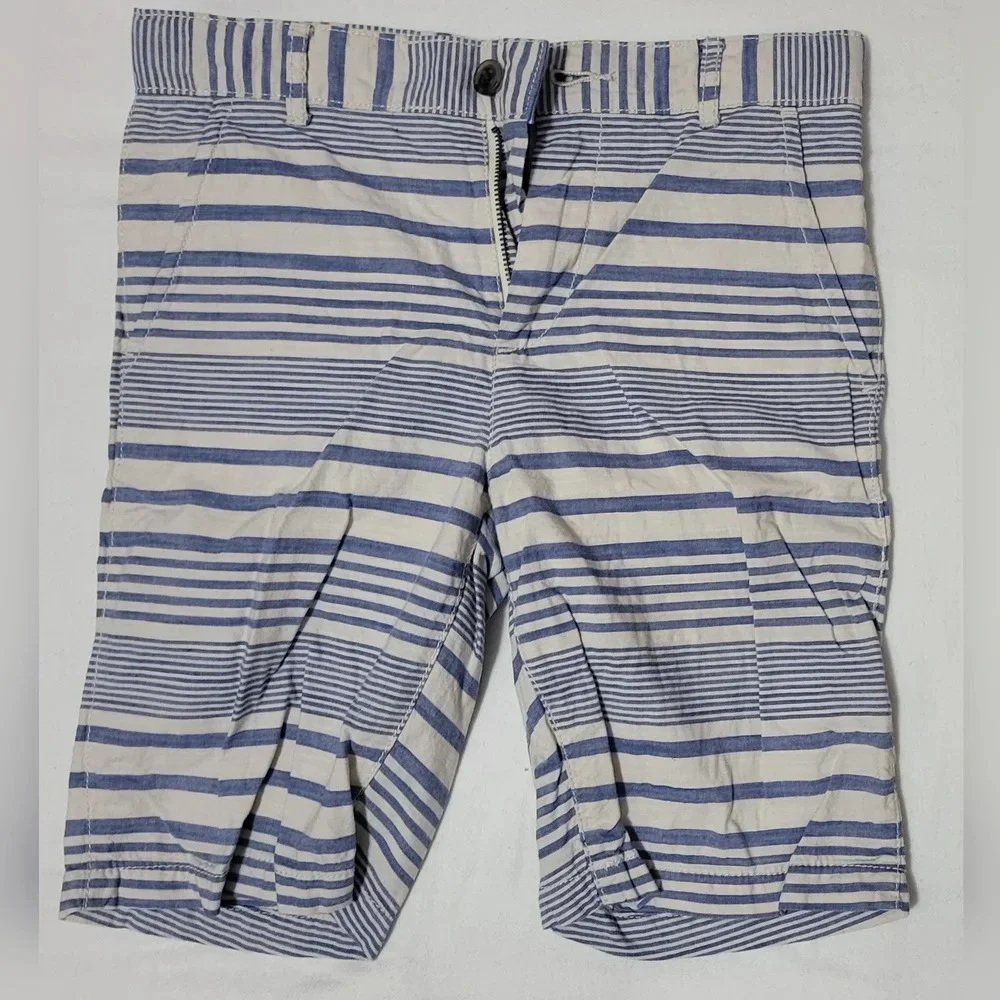 Children's Place‎ Boys Blue Beige Striped Woven Cotton Preppy Chino Shorts Sz 8